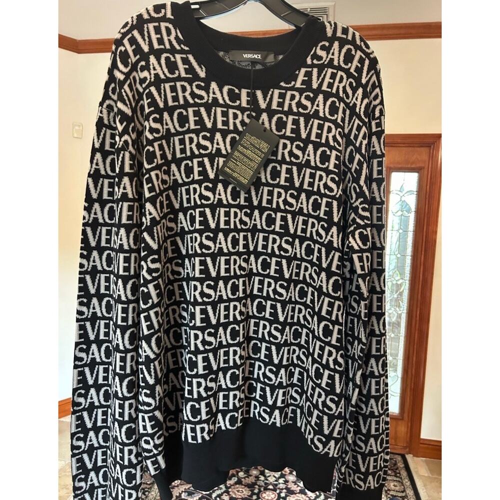 Men's Versace all over logo crewneck organic cotton sweater size 58/4XL